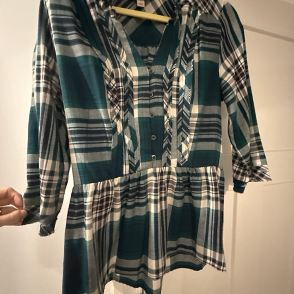 Knox Rose Teal and White Plaid Blouse